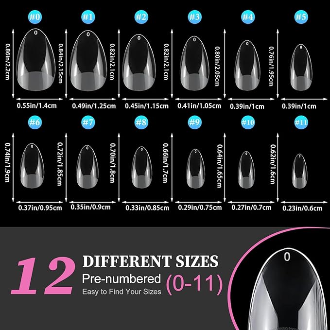 AddFavor Short Almond Nail Tips, 600pcs Soft Gel Nail Tips Almond Fake Nails Full Cover Clear False Acrylic Nails Tip for Press on Nails, Nail Extensions