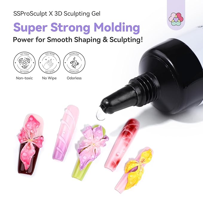 SAVILAND 3D Nail Gel Set: 12 Colors No-Wipe 3D Sculpting Gel for Nail Art Design, Soft Molding Carving Sculpture Gels for Home DIY & Salon Use