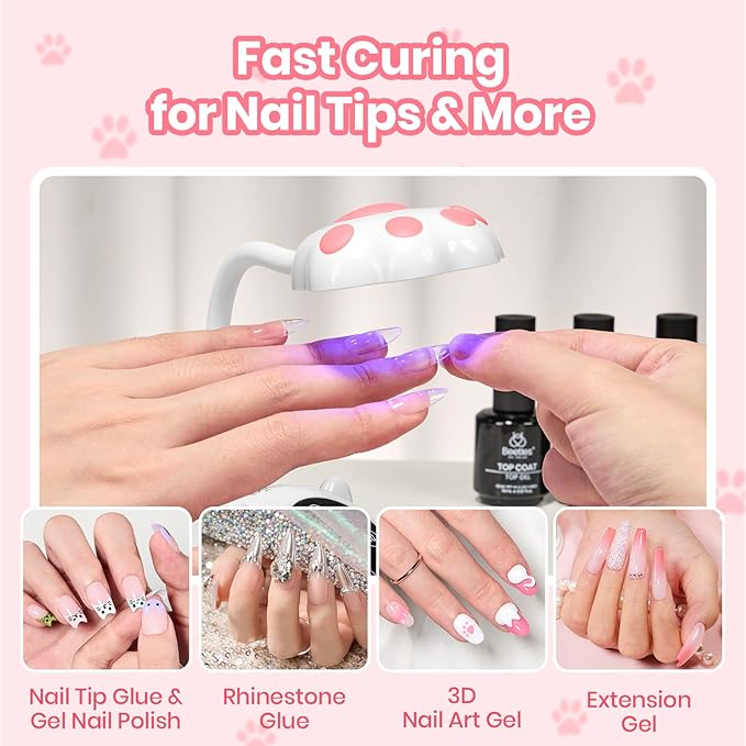 Beetles Gooseneck UV Nail Lamp - Meowgic MilkKitty Mini LED Nail Light with 3 Timer and Countdown Display Flash Cure Lamp for Gel Polish Nails Glue Builder Gel Smart Sensor Cordless Nails Dryer