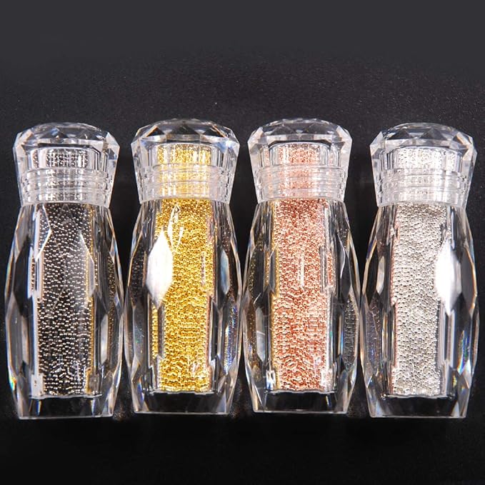 0.8MM Metallic Caviar Nail Beads The Shape Of Round For Nail Art Decoration 3D Metal Nail Ball Set Of 4