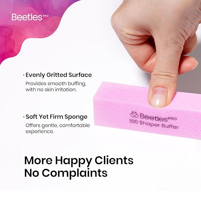 Beetles Pro 10-Pcs Nail Buffer – Professional 100 Grit Sanding Blocks Nail Files and Buffers 4-Sided Pink Nails Files for Acrylic, Gel & Natural Nails – Salon Quality Manicure Tool