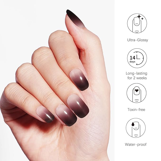 DANNI & TONI Semi Cured Gel Nail Strips Black Transparent Ombre Gel Nail Wraps 28 Stickers |Mystery