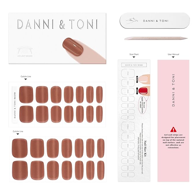 DANNI & TONI Semi Cured Gel Nail Strips Copper Brown Cat Eye Gel Nail Wraps Gift for Woman |Cocoa Glint