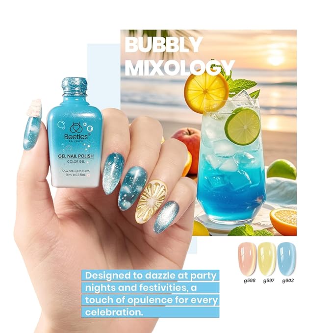Beetles Bubbly Mixology Cat Eye Gel Nail Polish Set - 8 Colors Pastel Spring Shimmer Glitter Gel Polish Kit Pink Blue Orange Green Yellow Purple Velvet Gel Soak Off UV DIY Manicure Gift for Women