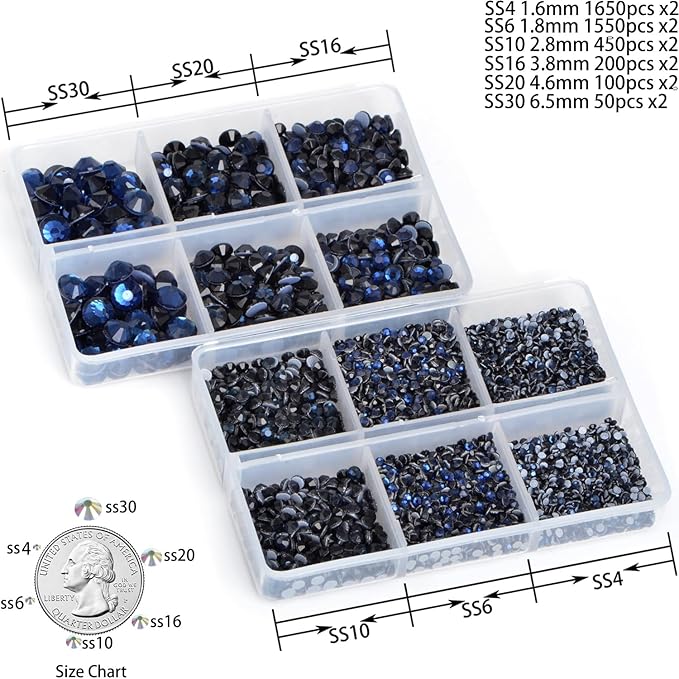 8000pcs Hotfix Rhinestones Flatback,Rhinestones for Crafts Clothes Mixed 6 Sizes, Hotfix Crystals with Wax Pencil Kit, SS4-SS30,Montana