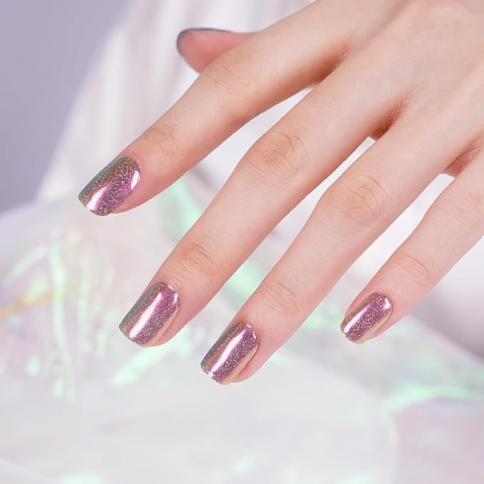 DANNI & TONI Semi Cured Gel Nail Strips Holographic Rainbow Laser Glitter Gel Nail Wraps 28 Stickers | Iridescent Charm