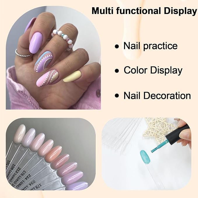 SIUSIO 50 Pcs Oval Nail Swatch Sticks with Metal Split Ring and Numbered Tips - Clear Fan-shaped Color Display for Nail Art Polish Practice