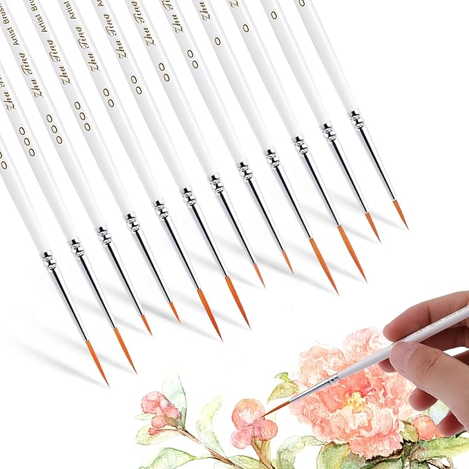 cobee 12Pcs Fine Paint Brushes, Detail Paint Brushes Micro Artist Paintbrush Set Acrylic Paint Brushes for Kids Students Artists Detail Painting Oil Fine Art Painting Watercolor Nail Art
