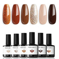 modelones Gel Nail Polish Set, 6 Colors 2026 Winter Neutral Nude Brown Gel Polish Maroon Caramel Burgundy Champane Gold Glitter Nail Polish Cherry Mocha Soak OFF LED DIY Kit Gift