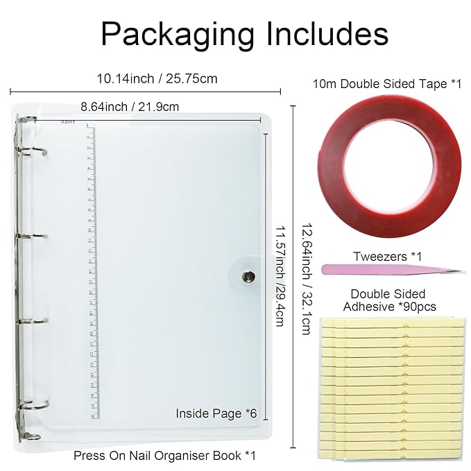 Large Press-on Nails Organizer Book Set Clear Press ons Nail Storage Box Binder Removable Loose-Leaf Packaging Case Salon Sample Styles Display Supplies 6 Page A4