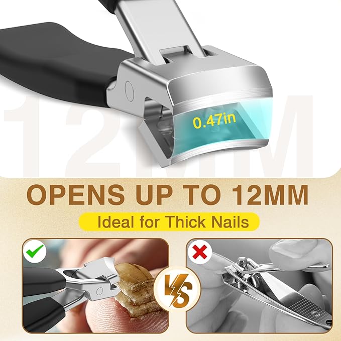 Upgrade Large Toenail Clippers for Thick Nails for Seniors Long Handle, Ultra Sharp Precision Nail Clippers for Men, Curved Wide Jaw Opening Fingernail Clippers with Catcher Nail Cutter for Women