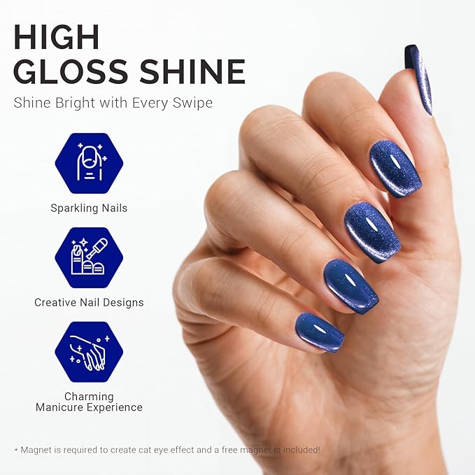 MelodySusie Jeweliver Cat Eye Gel Nail Polish, 0.5 Fl Oz Blue Glitter Holographic Magnetic Nail Polish with Magnet, UV Gel for Nail Art Manicure Salon DIY at Home C6687