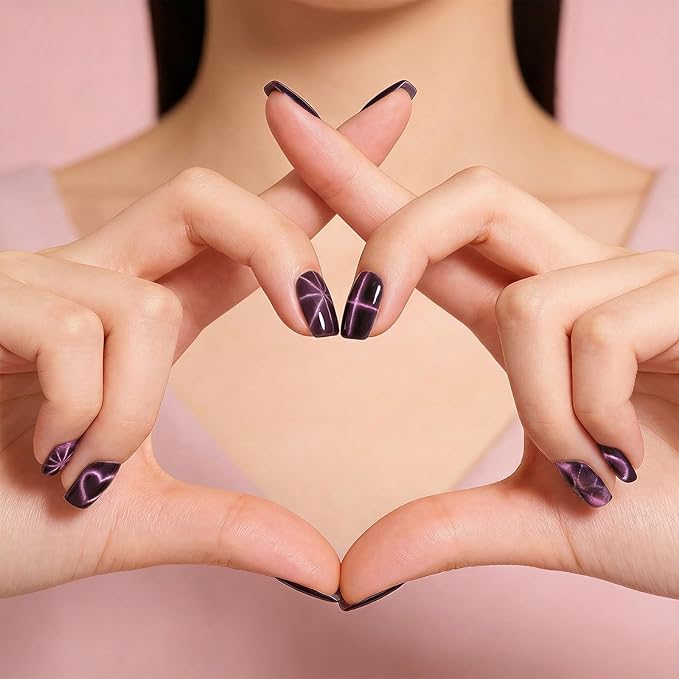 8 in 1 Cat Eye Magnet, Nail Magnets for Cat Eye Gel Polish, Cat Eye Tools for Nails with Steel Ball, Multifunctional Nail Magnet for Nail Salon Home DIY (Purple)