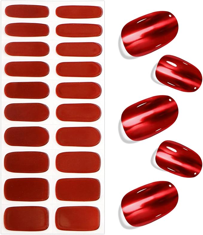 JMEOWIO Gel Nail Stickers Dark Red Semi Cured Gel Nail Strips Wraps UV/LED Nails Art Design Decoration Accessories