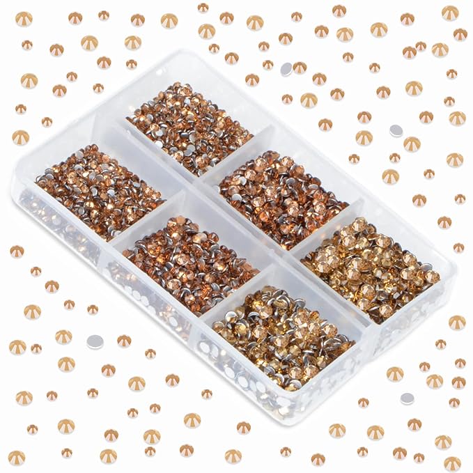 LPBeads 6000 Pieces Lt Topaz Non Hotfix Rhinestones 6 Sizes Round Crystal Glass Flat Back Rhinestones with Tweezers and Picking Pen for Nail Art Crafts Clothes Bags DIY