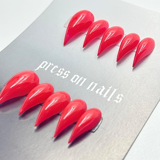 10 Pcs Christmas Press on Nails RIICFDD Red Fake Nails Curved Stiletto Eagle Claw False Nails Muti-Layer Gel Handmade Nail Cat Claw Stick on Nail for Women New Year Nail (S)
