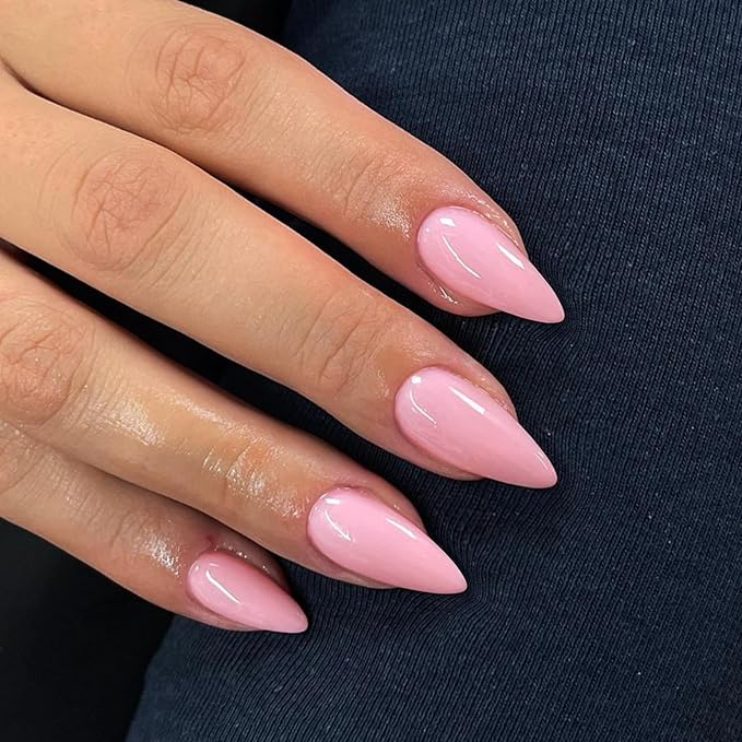 Baby Pink Press on Nails Almond Shaped 48Pcs Neutral Thick Fake Nails for Women, Medium Almond Nails Press on Reusable Acrylic Nails Glue on Medium Length Stiletto False Nails Gel Artificial Nails