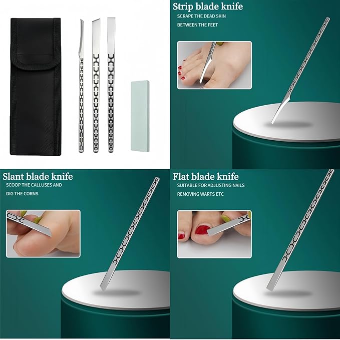 4 PCS Stainless Steel ingrown toenail Pedicure Knife Set,Professional Pedicure Knife Set,Dead Skin Corn Foot Callus Remover Kit