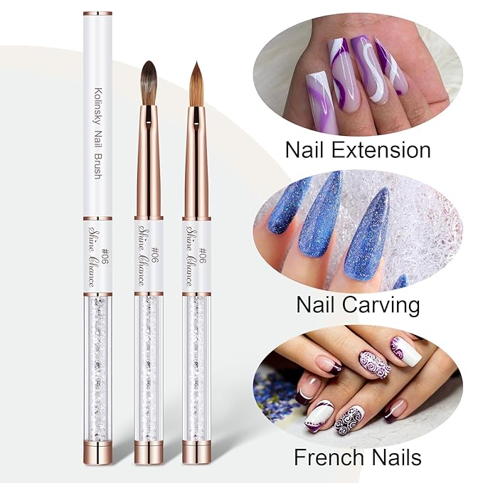 Acrylic Nail Brush Size 6, 100% Real Kolinsky Art Nail Brush for Acrylic Powder Application, Handmade Women Manicure Nail Extension Tool for Professional DIY Home Salon and Beginners