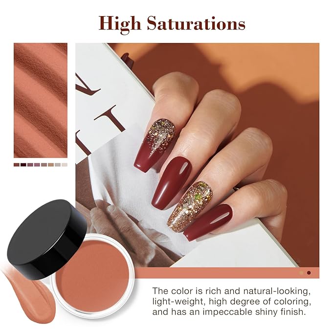 AZUREBEAUTY 30Pcs Dip Powder Nail Kit Starter with Nail Sticks, 8 Colors Fall Winter Nude Brown Glitter, Dipping Powder Liquid Set with Matte/Base/Top Coat Activator for French Manicure Salon