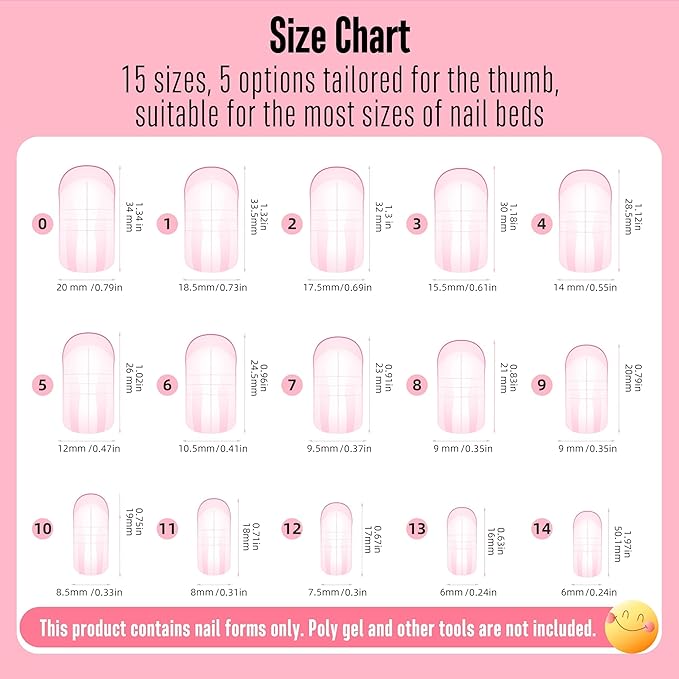 NOVO OVO 300 Pcs Toe Nail Dual Forms for Poly Gel Toenail Extension, PINK, Reusable Molds for Polygel Buider Hard Gel Acrylic French Tip Toenails, for Nail Art Salon Pedicure & DIY at Home 15 sizes