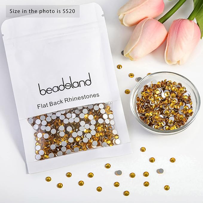Beadsland Flat Back Crystal Rhinestones Round Gems for Nail Art and Craft Glue Fix, Topaz, 4.6-4.8mm, SS20/1440pcs