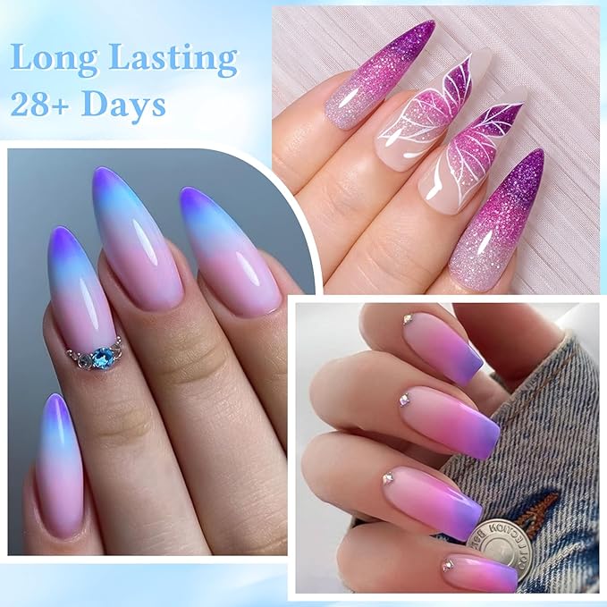 MEET ACROSS 18Pcs Color Changing Gel Nail Polish Set Pink Purple Blue Green Temperature Change Gel Polish Soak Off UV/LED Glitter Mood Temperature Color Change Gel Manicure Kit
