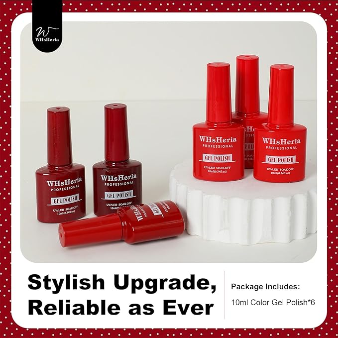 TPO Free Gel Nail Polish Set，6pcs 10ml Red Popular Dark Red Light Red Burgundy Colors Long-lasting Soak off LED/UV Light Suit Give it to Women as a Gift for Daily Life at Home (119-A)