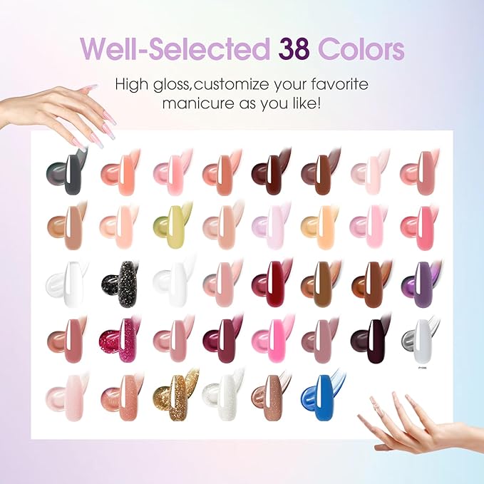 ROSALIND Poly Nail Gel Kit -38 Classic Colors +72 Nail Art Accessories kit Clear Nude Christmas Poly Nails Gel Kit Starter Kit with Mini UV Lamp Slip Solution Basic Tools for Beginners with Everything
