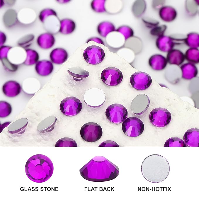 Novani 3000 Pieces Flatback Rhinestones Glass Round Gems Violet Crystals for Nail Art DIY Crafts Clothes Shoes,SS10,2.7-2.9mm