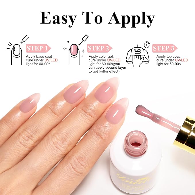 Imtiti Jelly Gel Polish, 15ML Sheer Nude Pink Jelly Gel Nail Polish Translucent Spring Summer Nail Gel Polish LED UV Gel Nail Polish for Nail Art DIY Manicure