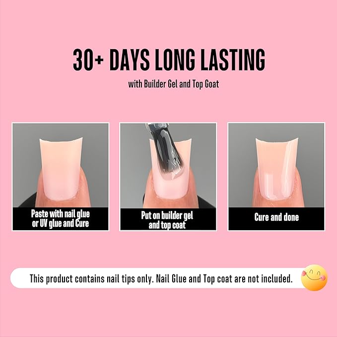 NOVO OVO Short Duck Nail Tips 240Pcs - Solid Baby Pink Soft Gel Flare Duck Feet Nails for Wide Nail Beds, Thick Full Cover False Nail Press Ons, Pre-Shaped Y2K Style Manicure (15 Sizes)