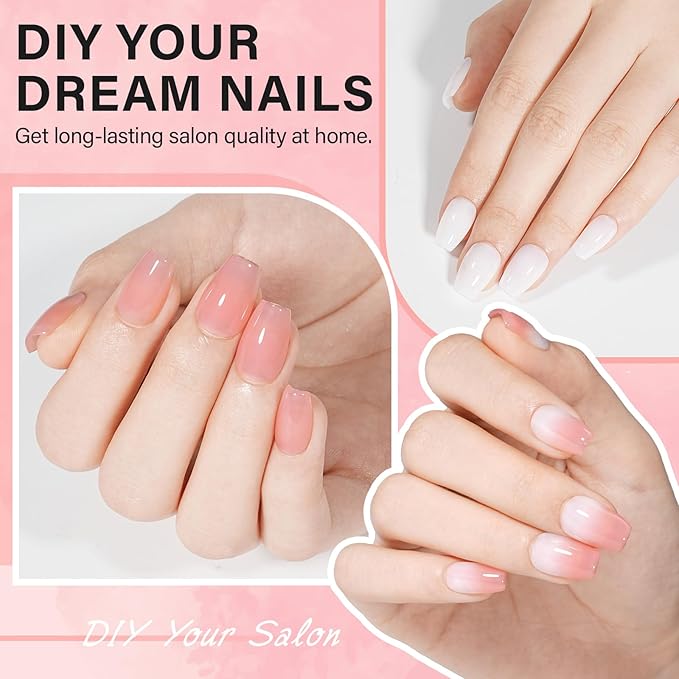 AILLSA Gel Nail Kit Short Coffin Nail Tips 240pcs with 2 In 1 Nail Glue Base Coat and Nail Dehydrator, False Nail Tips Kit with U V Light Top Coat for Beginners DIY Home Salon