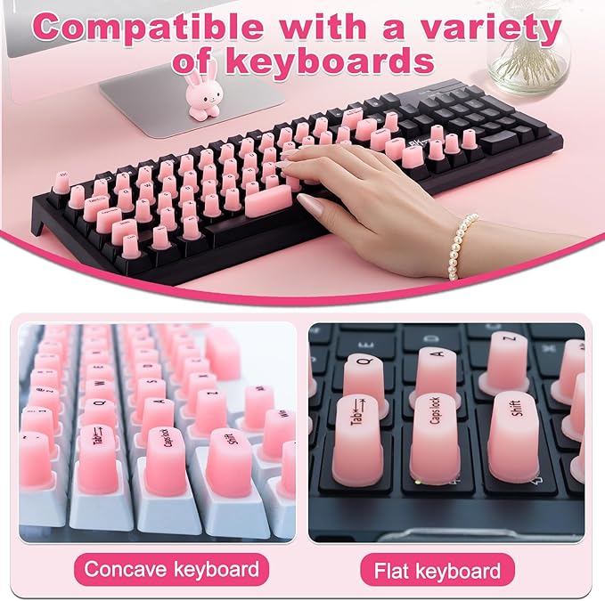 70 Pcs RaisedTip Keyboard Stickers for Long Nails with Letters: Adhesive Typing Bubbles for Women,Office & Gaming Girls Accessories Gift (Pink, 70)