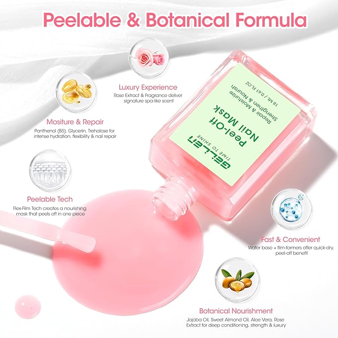 Gellen Peelable Nail Strengthener Mask, Air Dry Peel-Off Nail Mask for Nail Strengthener and Growth, Nail Repair Masque for Damaged Weak Thin Nails, Natural Nail Treatment, Rose Scent