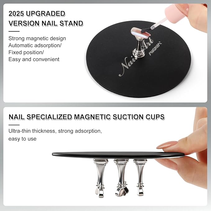ANGNYA Nail Stand for Press Ons,Round Shape Super Magnetic Base Nail Holder for Painting Nails with 200 Pcs Reusable Double-Sided Tape for Nails Practice Nail Tools Home DIY Salon Supplies