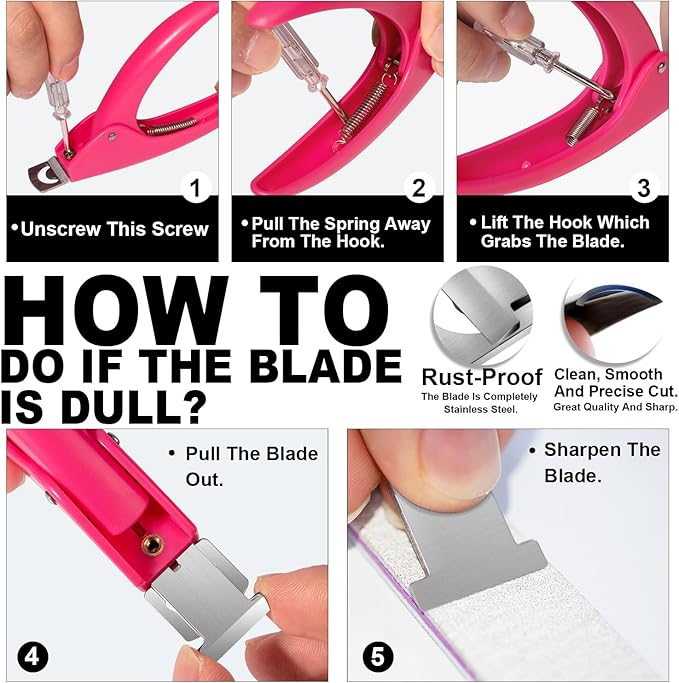 Pink Adjustable Nail Clippers with Magnet Sizers for Acrylic Nails, Professional Stainless Steel Fake False Nail Tip Sharp Clipper Cutter Trimmer, Manicure Tool for Salon Home Nail Art