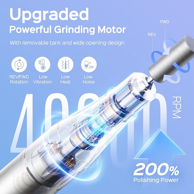 COSLUS Professional Rechargeable Electric Nail Drill 40000 RPM, Portable Nail File with Storage Stand for Acrylic Gel Polishing Removing - Easy to Use for Women, Manicure at Home DIY or Salon, Black
