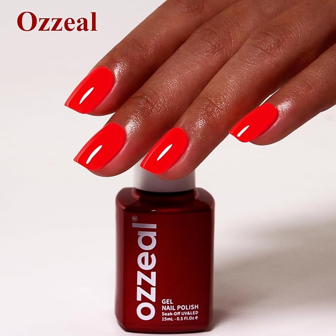 Neon Orange Gel Polish, 0.5 Fl Oz Orange Red Gel Nail Polish Spring Summer Soak Off LED UV Art Starter Manicure Salon DIY Design