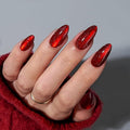 BTArtbox Press On Nails Almond - Deep Red Sparkly Press On Nails with Glue for Women, Glossy Soft Gel Glue On Nails in 15 Sizes - 30 Stick On Nails Kit for Christmas, Mystic Ruby