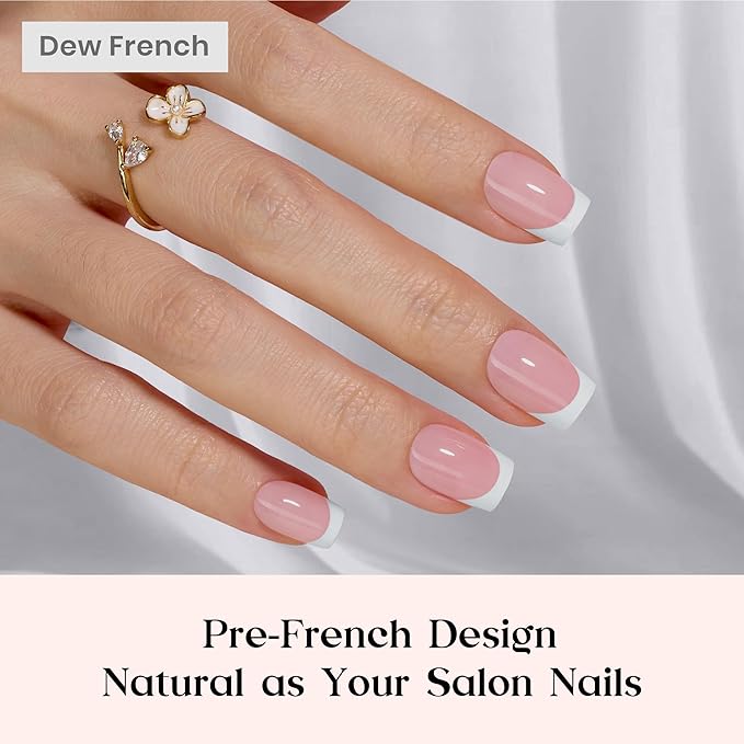 Beetles Pre-French Tips Gel Nail Tips - Pink Short Square Press On Nails,15 Sizes 150 Pcs 4 in 1 Nails Tip