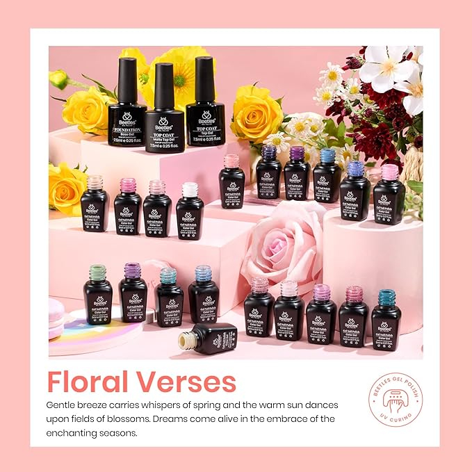 beetles Cat Eye Gel Polish Set - Floral Verses 20 Colors Gel Polish Kit, Blue Pink Purple Green Shimmer Nail Colors, with Magnet Stick Glossy & Matte Gel Top Base Coat UV Gifts for Women