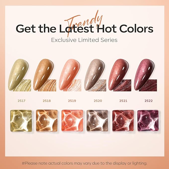 modelones Fall Gel Nail Polish Set, 6 Colors Glitter Brown Orange Red Yellow Nail Drawing Swirl Shell Thread Effect Gel Polish Kit Soak Off Led Nail Gel Polish DIY Mani Gift