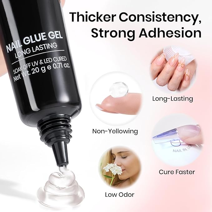 Beetles Tipex Nail Glue Gel 2 Pcs 20g, Super Strong Hands-Free Solid Nail Glue for Tipex Instant Apex Nail Tips, Professional Beginner-Friendly, U V Light Required