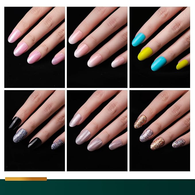 FANDAMEI Press on Nails, 24 Colors 576PCS Cat Eye Press on Nails Short Oval, Glitter Fake Nails, Press on Nails French Tip Natural Glossy Nails for Nail Art