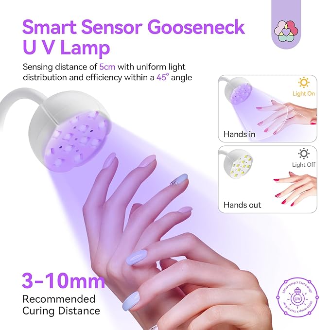 SAVILAND Intellisense Gooseneck U V Lamp for Gel Nails: Motion Sensor 36W U V Nail Lamp Quick Drying LED Cure Lamp Rechargeable Gel Lamp 3 Timers Setting 360°Adjustable Nail Dryer Manicure Light