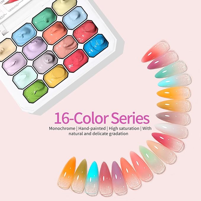 16 Colors Ombre Gel Nail Polish Set,Ombre Color Palette Pat Painting Gradient Blooming Gel Polish with 100Pcs Nail Sponges for Gradient Gels Nail Art Patting in Salon or Home Use