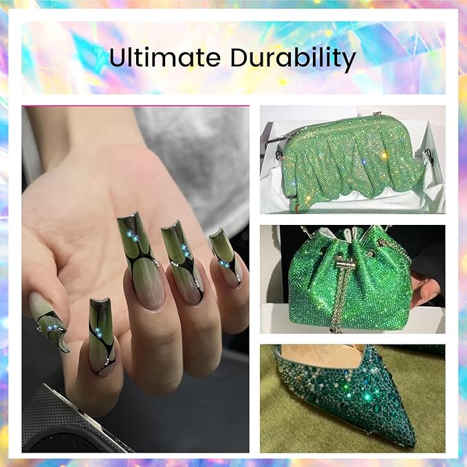 Green Flame Rhinestones Flatback Rhinestone for Crafts Glass Nail Rhinestones Nail Gems Crystals for Makeup Bags Shoes Decoration DIY(SS6,1440pcs,Green Flame)