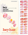 Heyhae Semi Cured Gel Nail Strips | No LED Lamp Needed | Ombre, Pink, Spring | Easy Apply & Remove, Salon Quality | Includes 28 Strips, 1 Prep Pads, Nail File & Wooden Stick - Hey, You're Enchanting