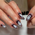 Halloween Almond Press on Nails, Glossy False Nail, Reusable Fake Nail with Magic Mirror Ghost Design, Full Cover Acrylic Nails Halloween Stick on Nails for Women DIY Manicure 24 Pcs
